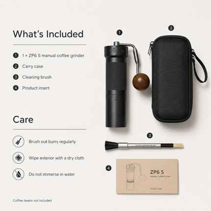 ZP6 S Manual Coffee Grinder — 48mm Hexagonal Burrs, Red Dot Award Adjustment Ring