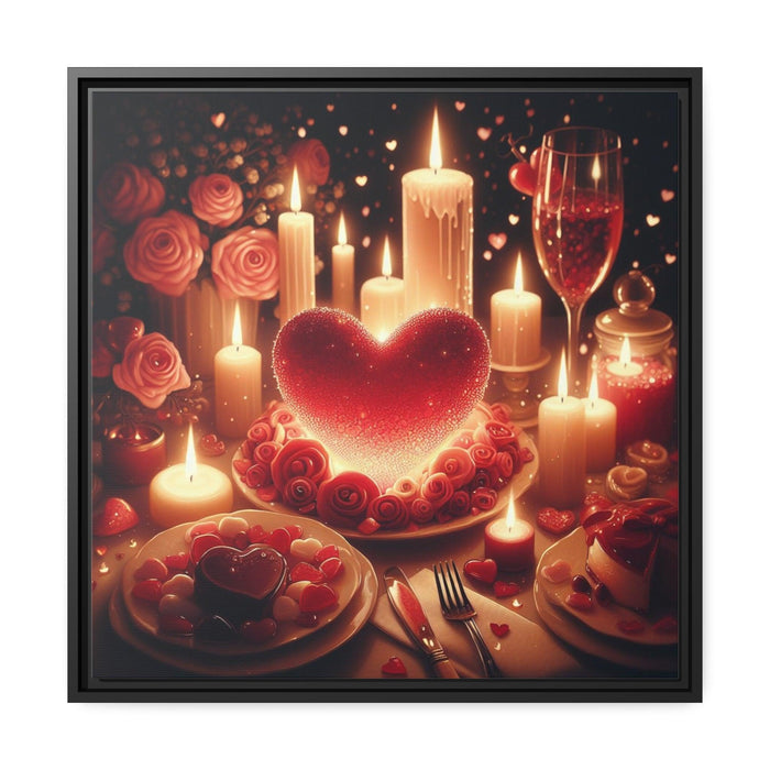 Sleek Black Pine Framed Valentine Night Canvas Art