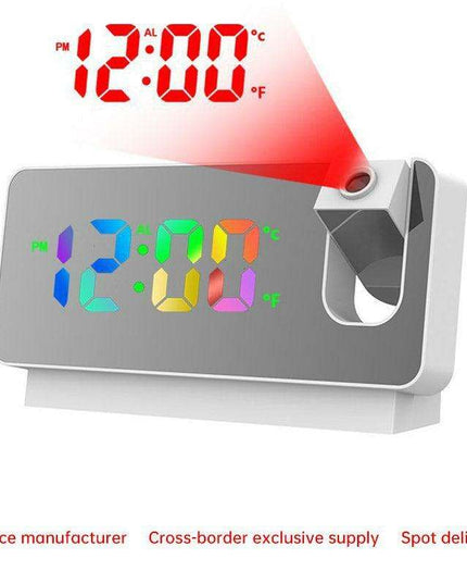 Silent Rotating LED Projection Alarm Clock with Digital Thermometer and Customizable Display