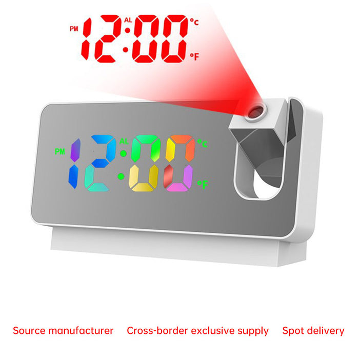 Projection LED Alarm Clock with 180° Rotation - Digital Clock with Thermometer and Silent Movement
