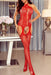 Ravishing Crimson Lace Crossed Halter Neck Bodysuit with Tempting Cutouts