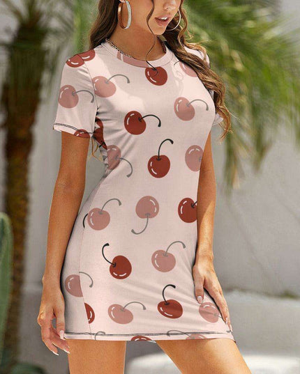 Elegant White Summer Dress with Short Sleeves and Round Neck for Women