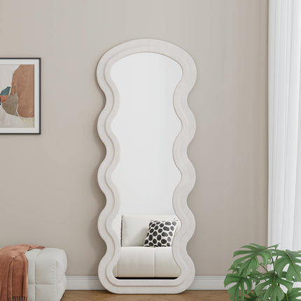 Room & Decor Cream White Metal Mirror with Synthetic Wood Frame