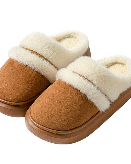 Fashion Warm Cotton Slippers For Women Leisure Thick Bottom Non-slip Plus-velvet House Shoes Winter Bedroom Floor Suede Slipper