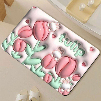Elegant 3D Floral Design Quick-Dry Bath Mat