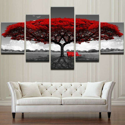 Red Tree Landscape Canvas Print Set - Enhance Your Home with Nature's Elegance