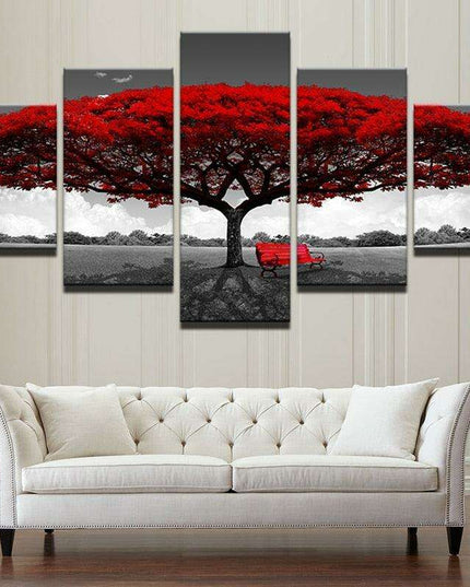 Red Tree Landscape Canvas Print Set - Enhance Your Home with Nature's Elegance