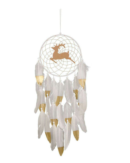 Elegant Elk Feather Wall Hanging Dream Catcher with Double White Feathers - Enchanting Home Decor