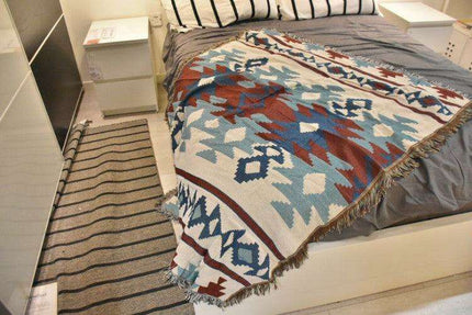 Chic American Geometric Cotton Throw for Elegant Home Decor
