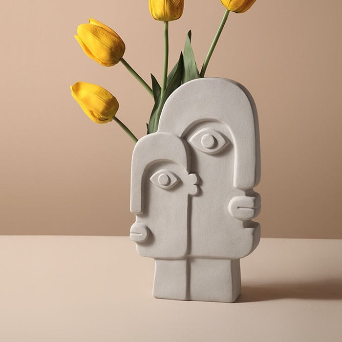 Geometric Artistry: Abstract Face Vase with Antique Porcelain Glamour