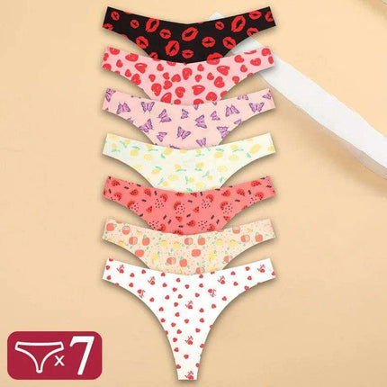7Pcs Seamless Ice Silk Thong Set for Women - Fresh Low Waisted Print Underwear - Très Elite