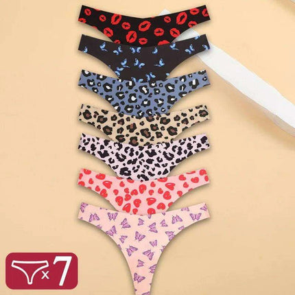 7Pcs Seamless Ice Silk Thong Set for Women - Fresh Low Waisted Print Underwear - Très Elite