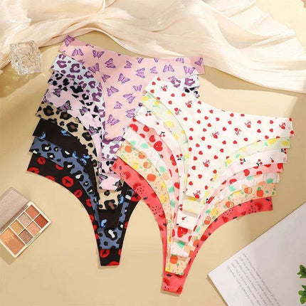 7Pcs Seamless Ice Silk Thong Set for Women - Fresh Low Waisted Print Underwear - Très Elite