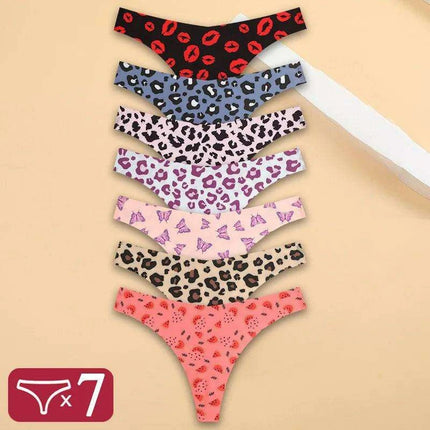 7Pcs Seamless Ice Silk Thong Set for Women - Fresh Low Waisted Print Underwear - Très Elite