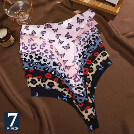 7Pcs Seamless Ice Silk Thong Set for Women - Fresh Low Waisted Print Underwear - Très Elite