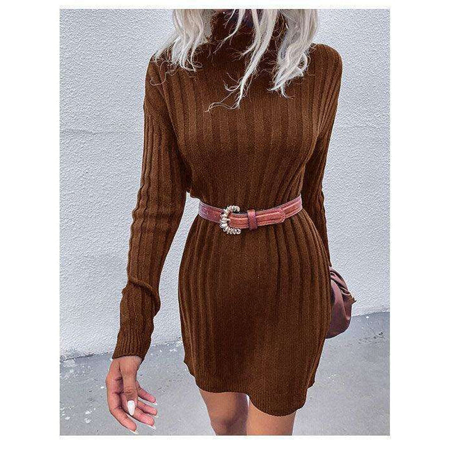 Cozy Striped Turtleneck Sweater Dress with Unique Pit Strip Detail for Women