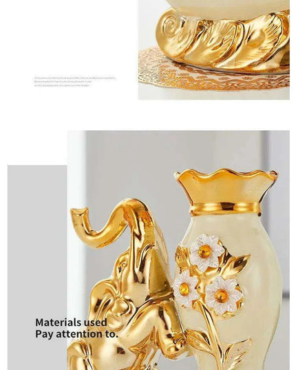 Golden Ceramic Vases Set in Opulent Gold Finish - Elevate Your Living Environment