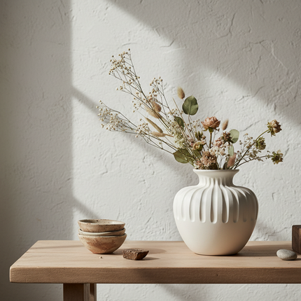 Beige Ceramic Vase Midi Modern New Chinese Style Home Decor