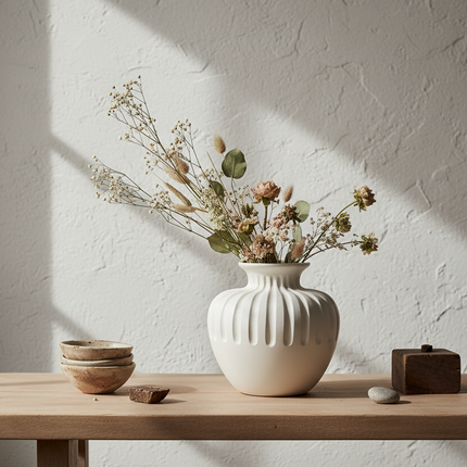 Beige Ceramic Vase Midi Modern New Chinese Style Home Decor