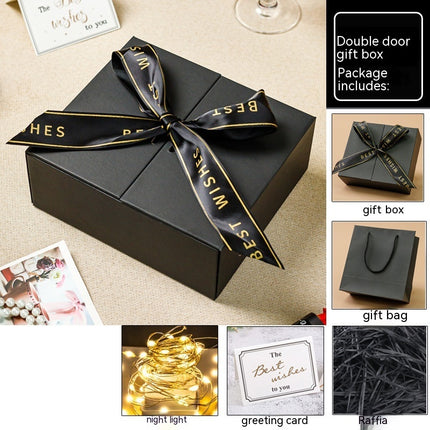 Peekaboo Studio Black Ribbon Double Door Gift Box - Elegant Design, Pr