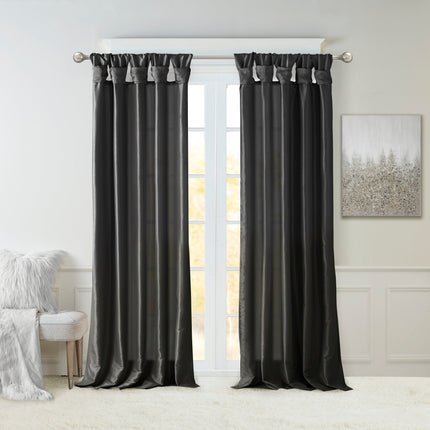 Room & Decor Twist Tab Lined Window Curtain Panel, Black, 50x108