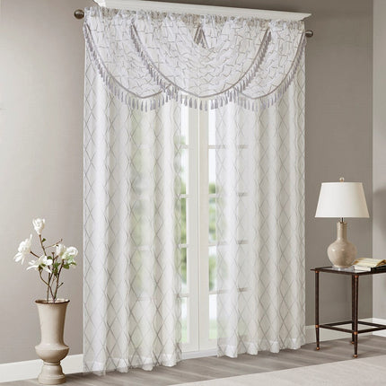 Room & Decor Diamond Sheer Embroidered Waterfall Valance, 38x46