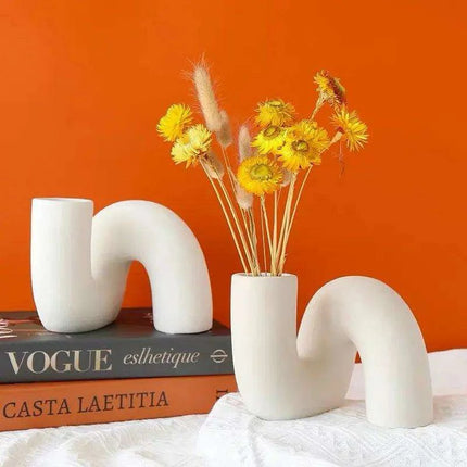 Sleek White Twisted Tube Ceramic Vase for Contemporary Decor