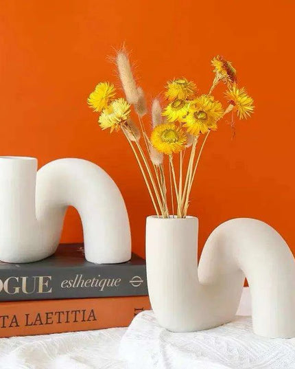 Sleek White Twisted Tube Ceramic Vase for Contemporary Decor