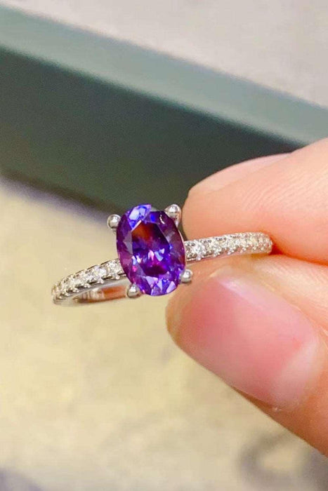 Lavender Lab-Diamond 1 Carat Sterling Silver Ring with Platinum Accents - Luxurious Purple Gemstone Jewelry for an Elegant Touch