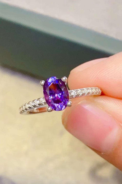1 Carat Purple Lab-Diamond 4-Prong Ring with Sterling Silver and Platinum-Plated Zircon Accents