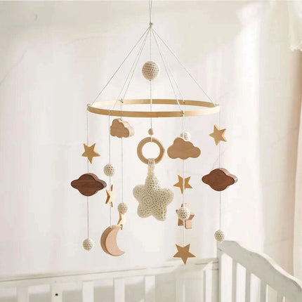 Wooden Musical Baby Rattle Mobile with Crib Bell for Newborns – Infant Hanging Toy Holder for 0-24 Months