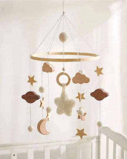 Wooden Musical Baby Rattle Mobile with Crib Bell for Newborns – Infant Hanging Toy Holder for 0-24 Months