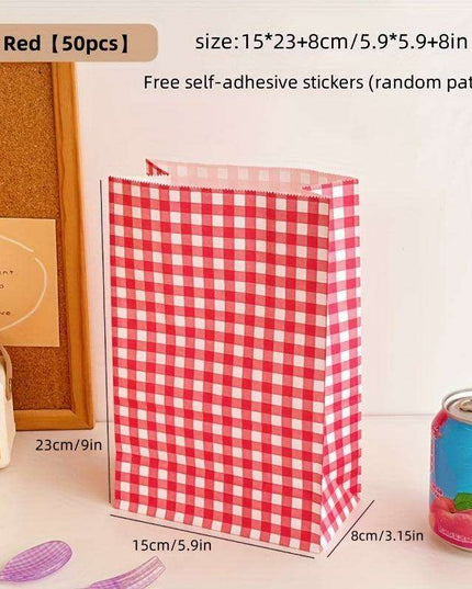 Vibrant Plaid Gift Bags with Coordinating Stickers - 50 Piece Set for All Occasions