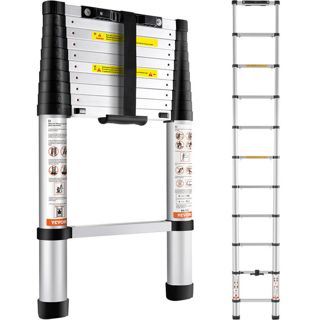 VEVOR 10.5 Ft Telescoping Aluminum Ladder - Portable & Multi-Purpose