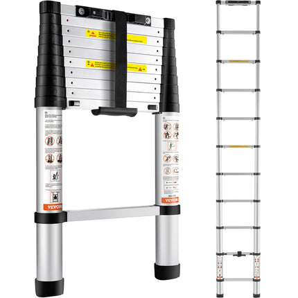 VEVOR 10.5 Ft Telescoping Aluminum Ladder - Portable & Multi-Purpose