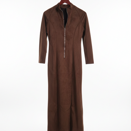 Peekaboo Studio Slim Zipper Dress with Split and Long Sleeves - Retro Dresses slim-zipper-dress-elegant-temperament-split-long-sleeved-dresses-cowboy-fashion-retro-womens-clothing Clothing, Shoes & Accessories›Women›Clothing›Casual›Dresses