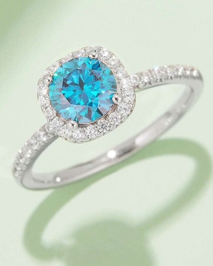 Radiant Pink Diamond Halo Ring with Lab-Created Moissanite in Sterling Silver