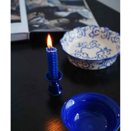 Dark Blue Ceramic Branch Candle Holder – Mini Table Decor Ornament