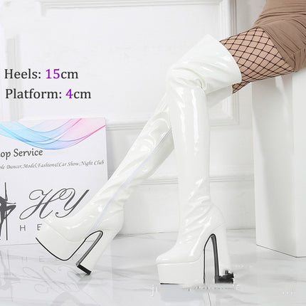 Peekaboo Studio T-stage 15cm Thick Heel Over Knee Boots, Stylish & Bol