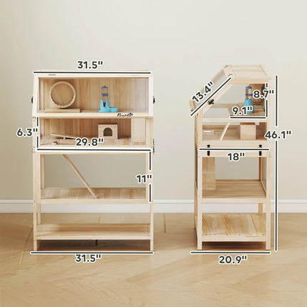 Peekaboo Studio Wooden Hamster Cage with Detachable Floor & Exercise W