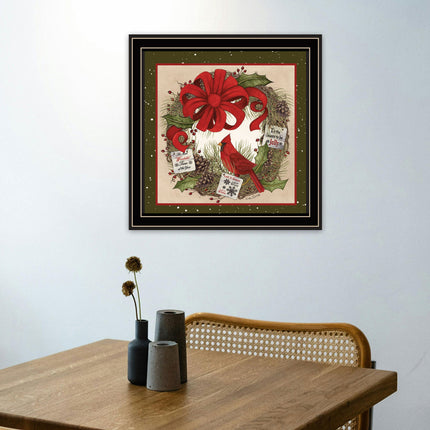 Linda Spivey Cardinal Wreath Wall Art - Black Frame, Multicolor Print
