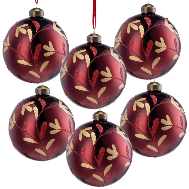Room & Decor Set of 6 Red Glass Christmas Ball Ornaments, 3.9" Diamete