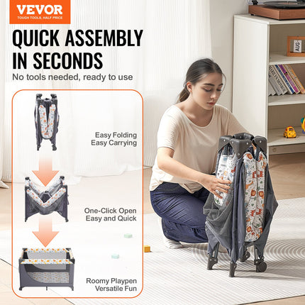 VEVOR Quick-Folding Portable Baby Playpen with Wheels & Safety Feature