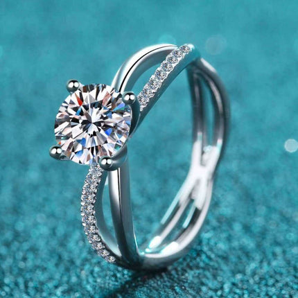 Elegant Moissanite Crisscross Ring with Dazzling Zircon Accents