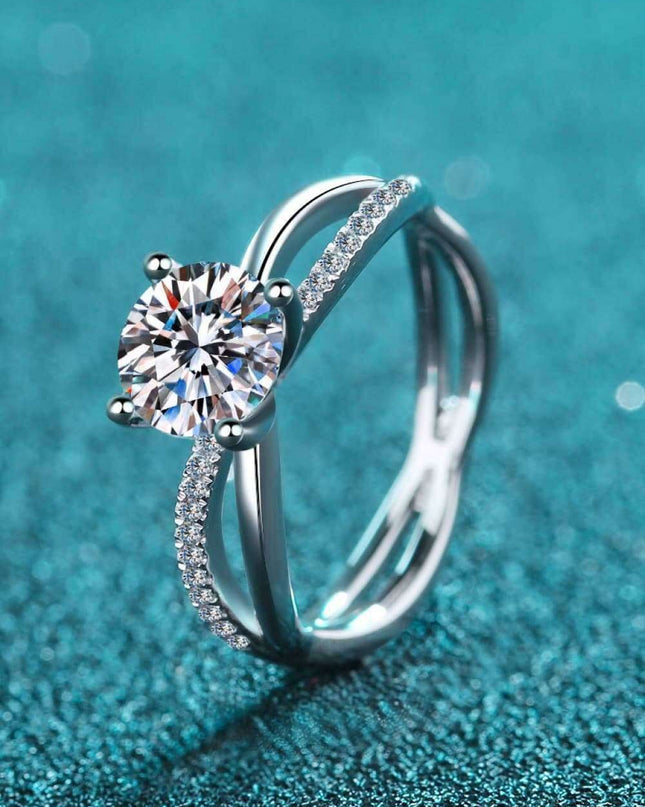 Elegant Moissanite Crisscross Ring with Dazzling Zircon Accents