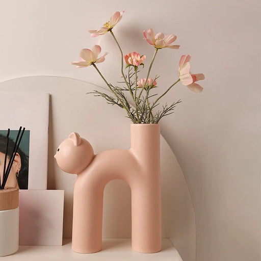 Nordic Ceramic Cat-Shaped Vase for Modern Home and Office Decor