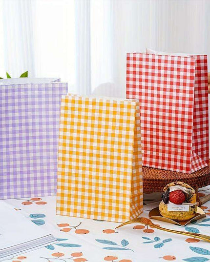 Vibrant Plaid Gift Bags with Coordinating Stickers - 50 Piece Set for All Occasions