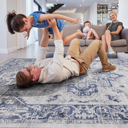 Room and Decor 6X9 Blue Grey Stain Resistant Non-Shedding Area Rug