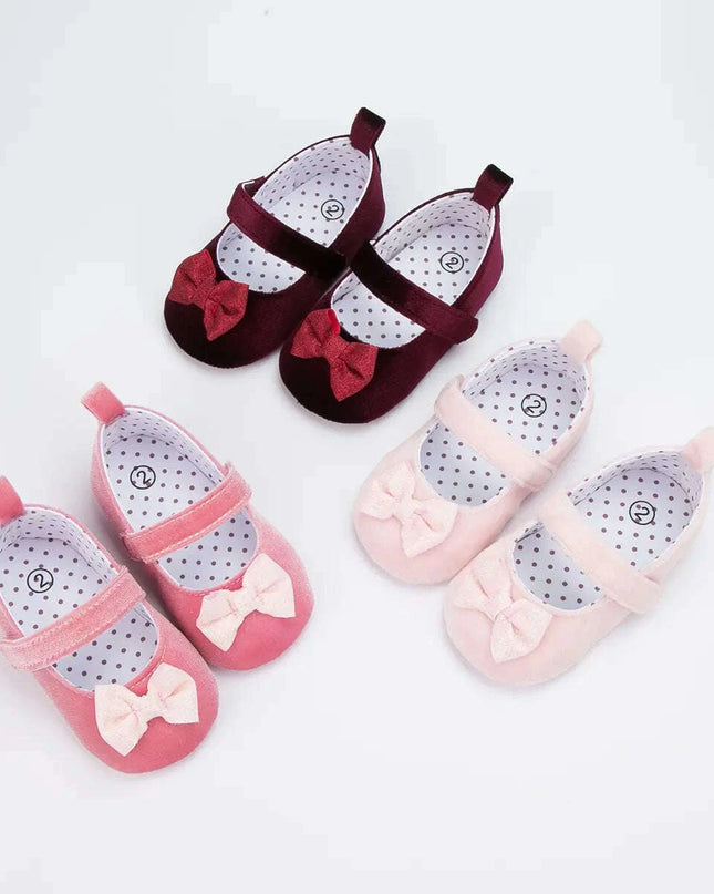Adorable Baby Girl Crib Shoes with Butterfly Knot - Non-slip Soft Cotton Rubber First Walkers