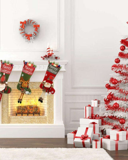 2024 New Year Xmas Big Stockings Set Decorations Christmas 3D Plush Big Sock Christmas Tree Pendant Decorating Supplies